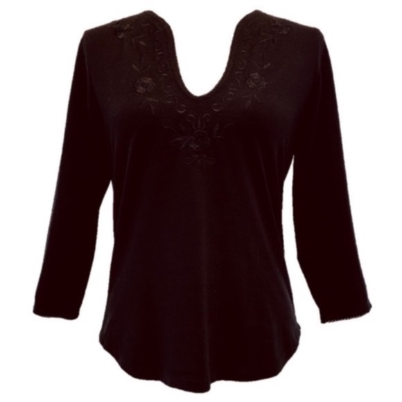 INC Embroidered Stretch Knit 3/4 Sleeve Top Size M - Picture 1 of 7